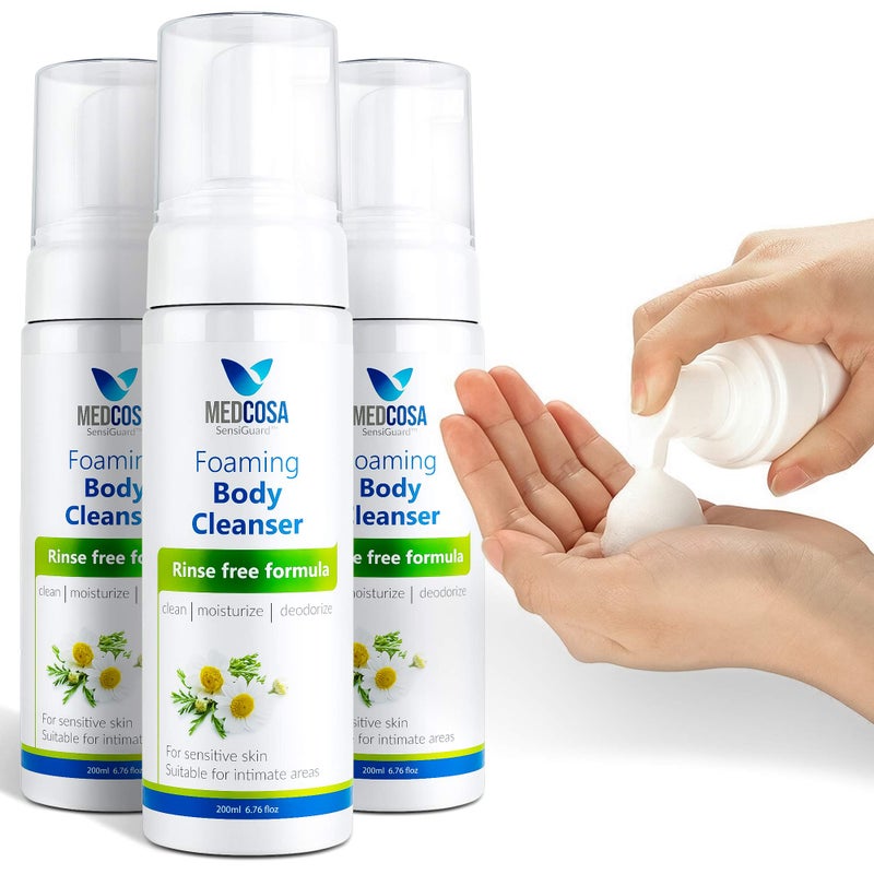 Medcosa No Water Body Wash Full Body Cleansing Foam for Adults and Elderly Care | Rinse Free | Waterless Body Wash for People | Wipe away Cleanser (3 Bottles) - Image 1